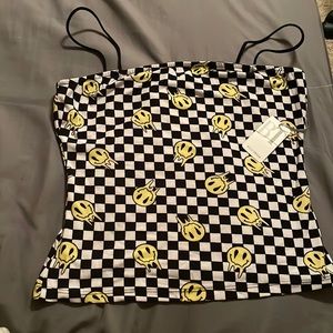 belle tweed checkered and melting smiley face tank crop top:)size large